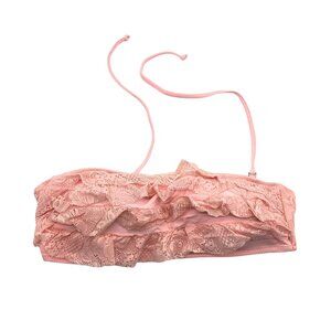 Extre Bikini Top Ruffle Tiered Lace Halter Removable Cups Pink XL